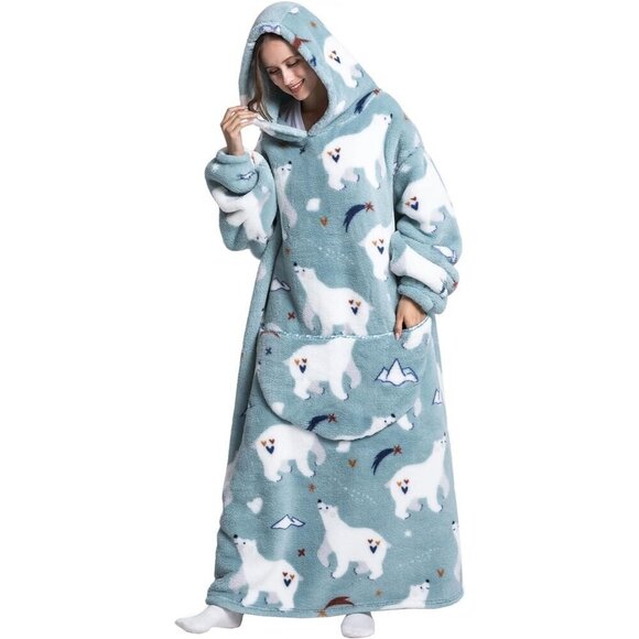 ⭐Sweat  Polar Bear Warm Giant Hoodie Thick Flannel Blanket with Sleeve - Picture 3 of 4